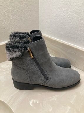 Cole Haan Gray Suede Faux-Fur Cuff Ankle Boots